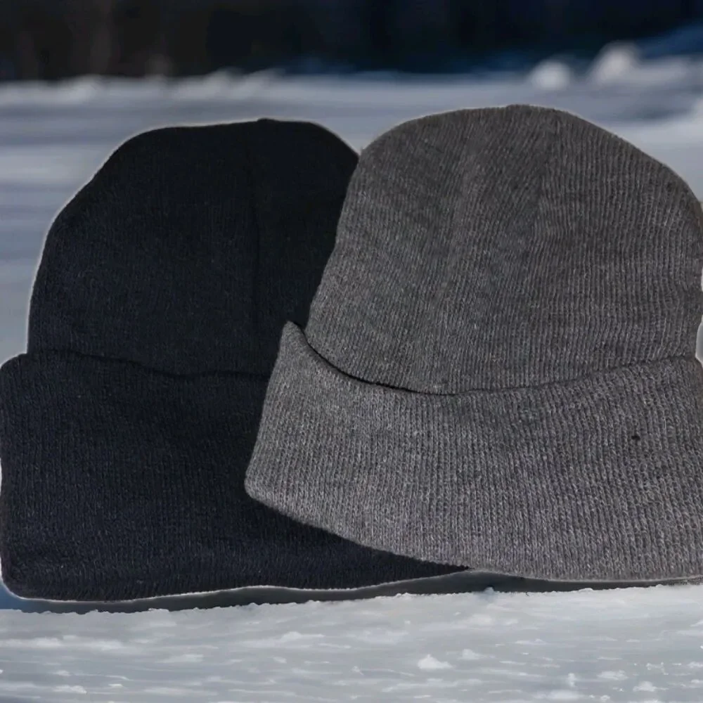 2 Pack Boys Knit Hat New Without Tags One Size  Winter Warm Grey Navy